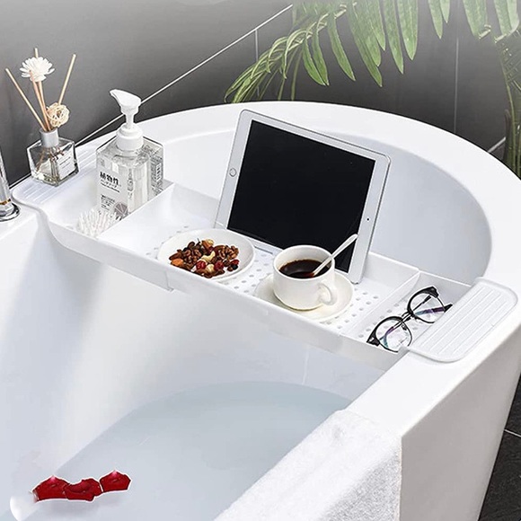 Expendable Bath Tub Caddy Tray Dish Holder Set Shelf Organizer - Picture 7 of 8